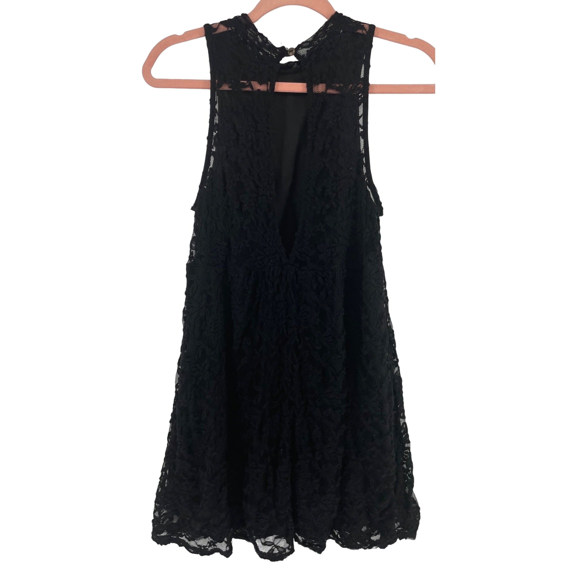 Women's Size Small/Medium Black Sleeveless Lace A-Line Stretchy Mini Dress