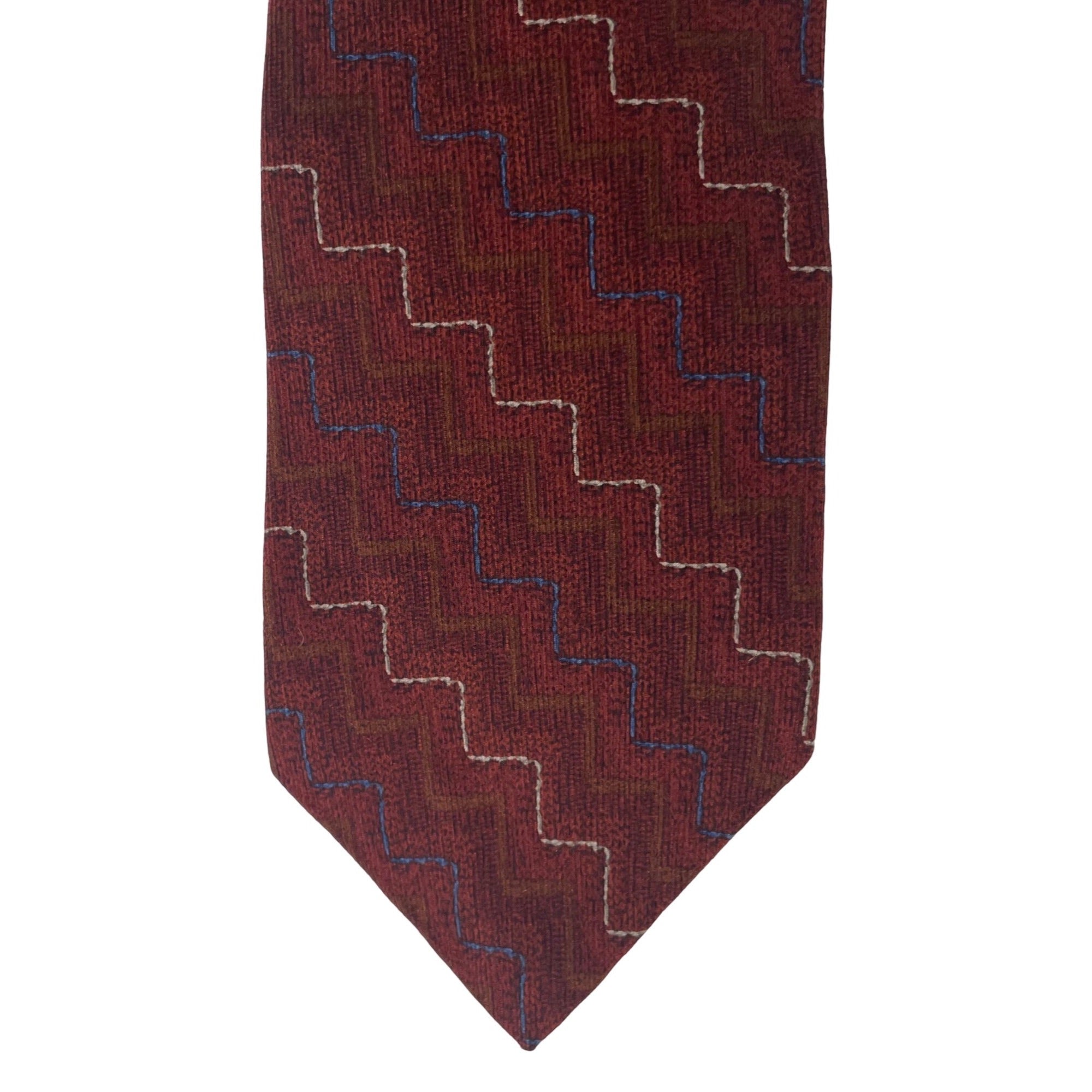 Geoffrey Beene Long Men's Burnt Orange 100% Silk Dress Tie W/ Zig Zag Pattern