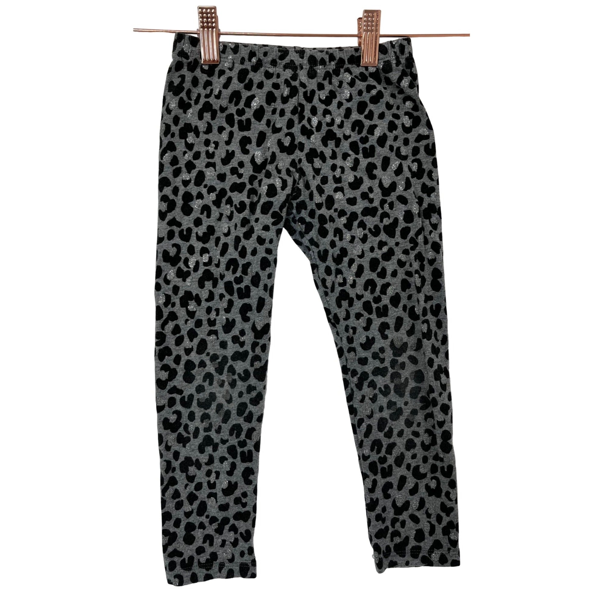 PLACE Girl's Size 5/6 Grey/Black/Silver Sparkly Leopard Print Leggings