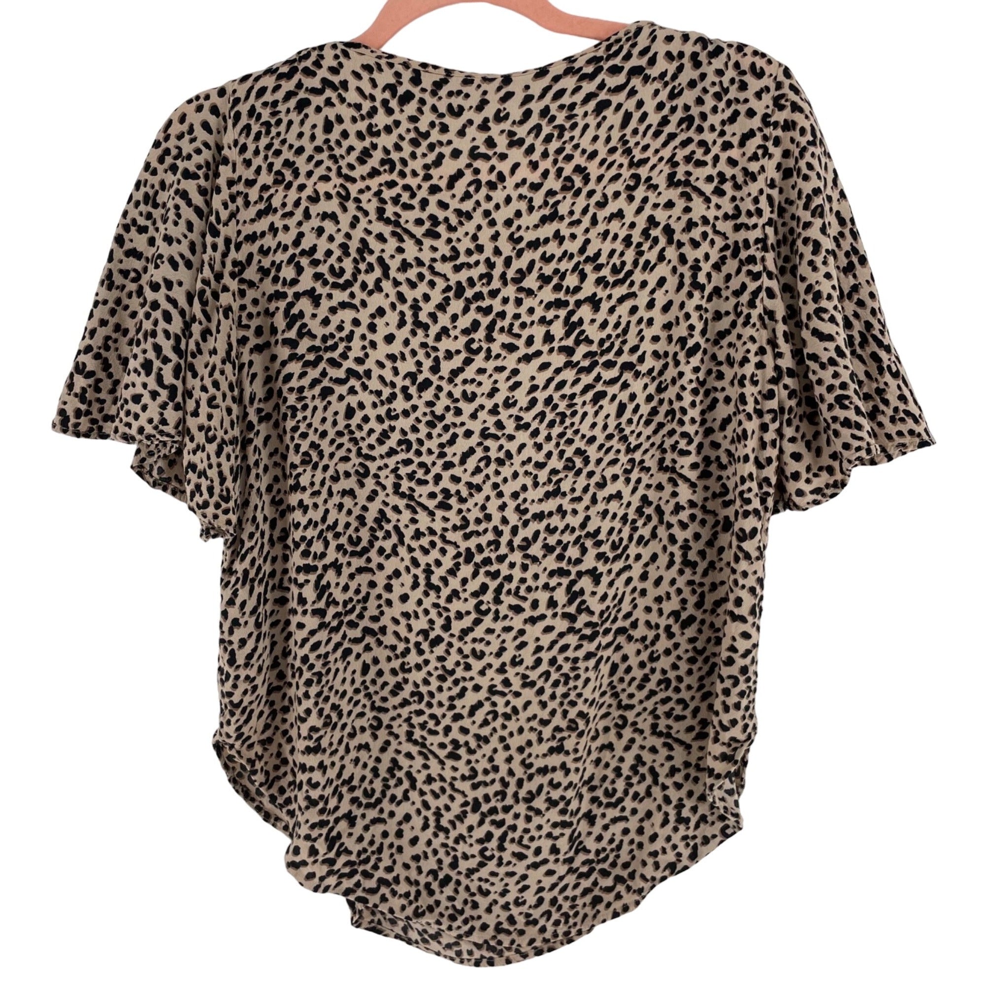 H&M Women's Size 6 Tan/Brown/Black Leopard Print Short-Sleeved Shirt