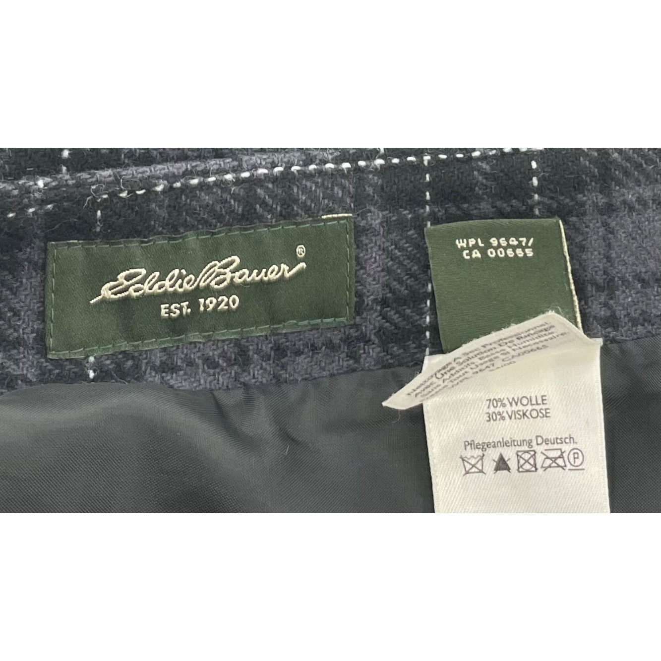 Eddie Bauer Women's Size 12 Black & Grey Plaid Wool Blend Mini Skirt