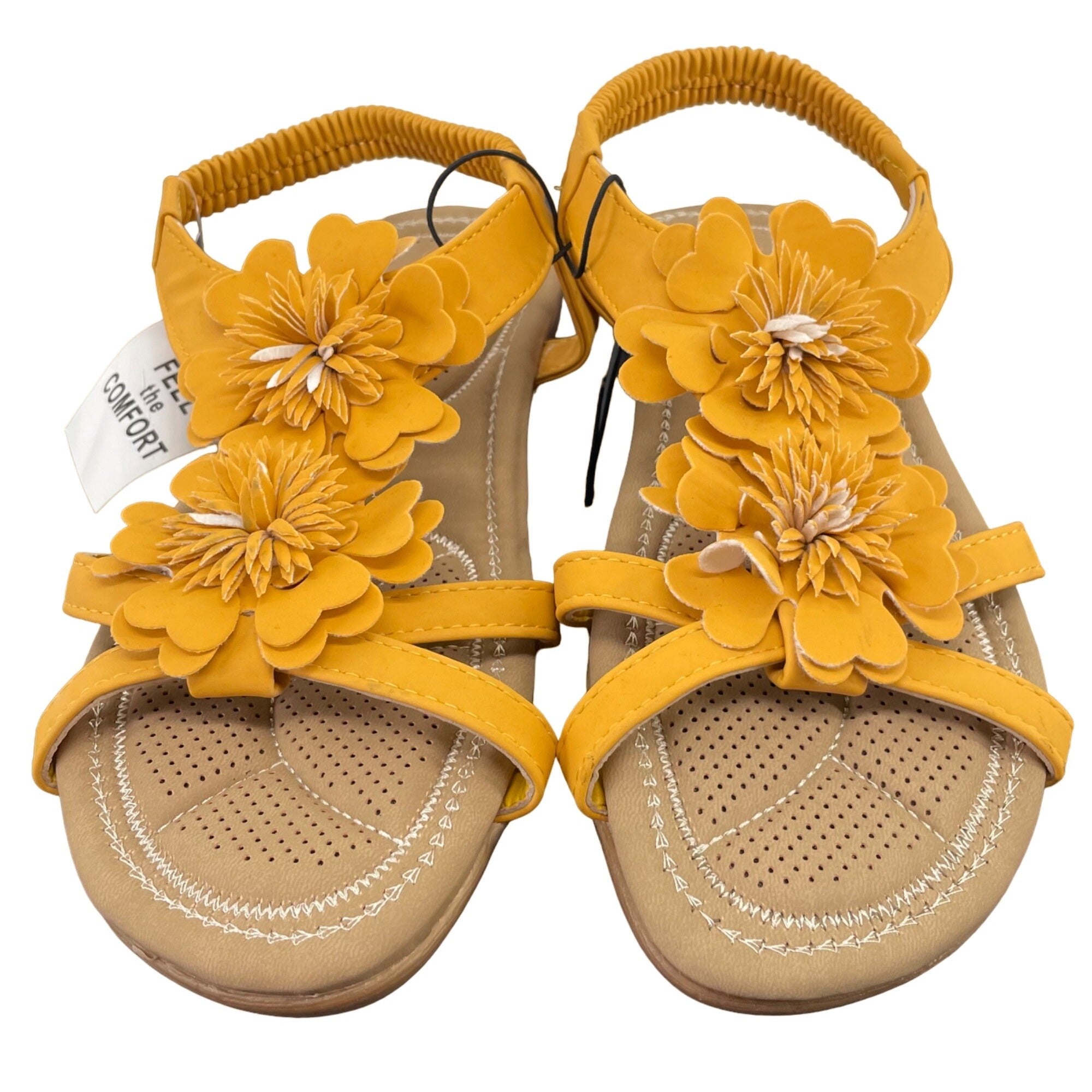 NWT Niki Women's Size 7 Mustard Yellow Leather Floral Sandals