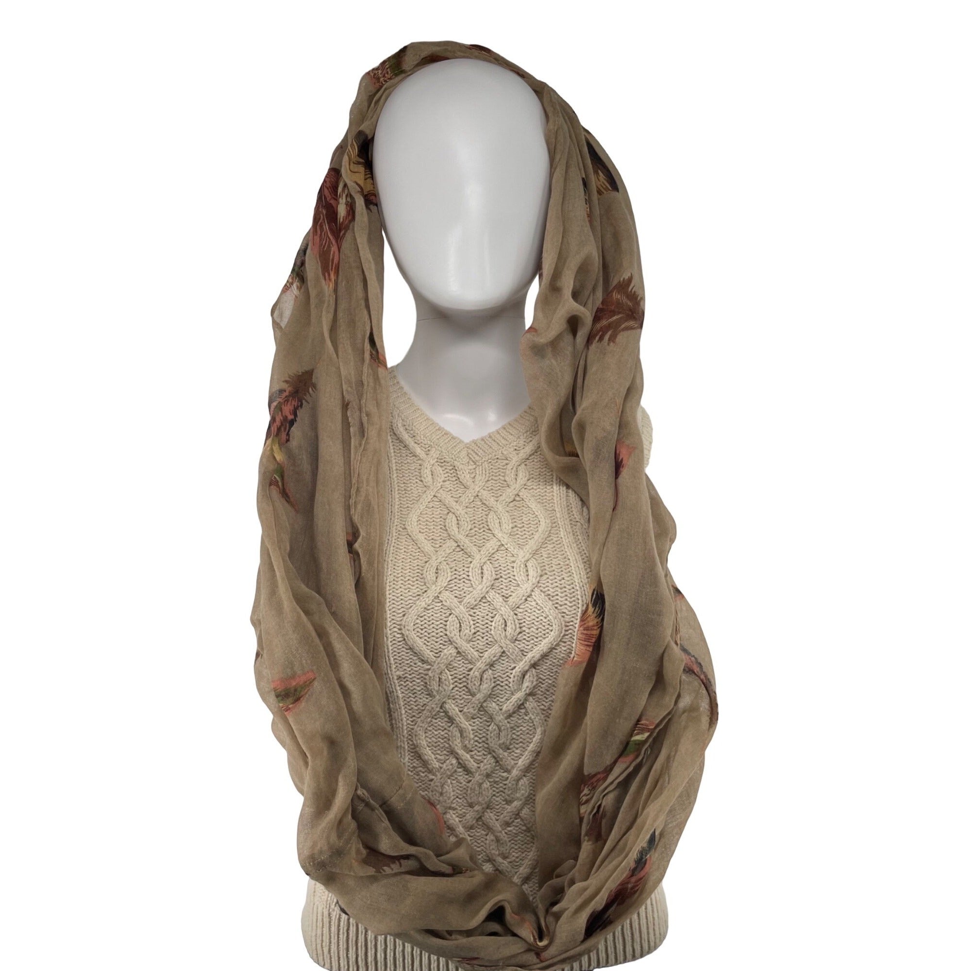 Charlotte Russe Women's Brown Infinity Loop Pashmina Scarf W/ Leaf Motif