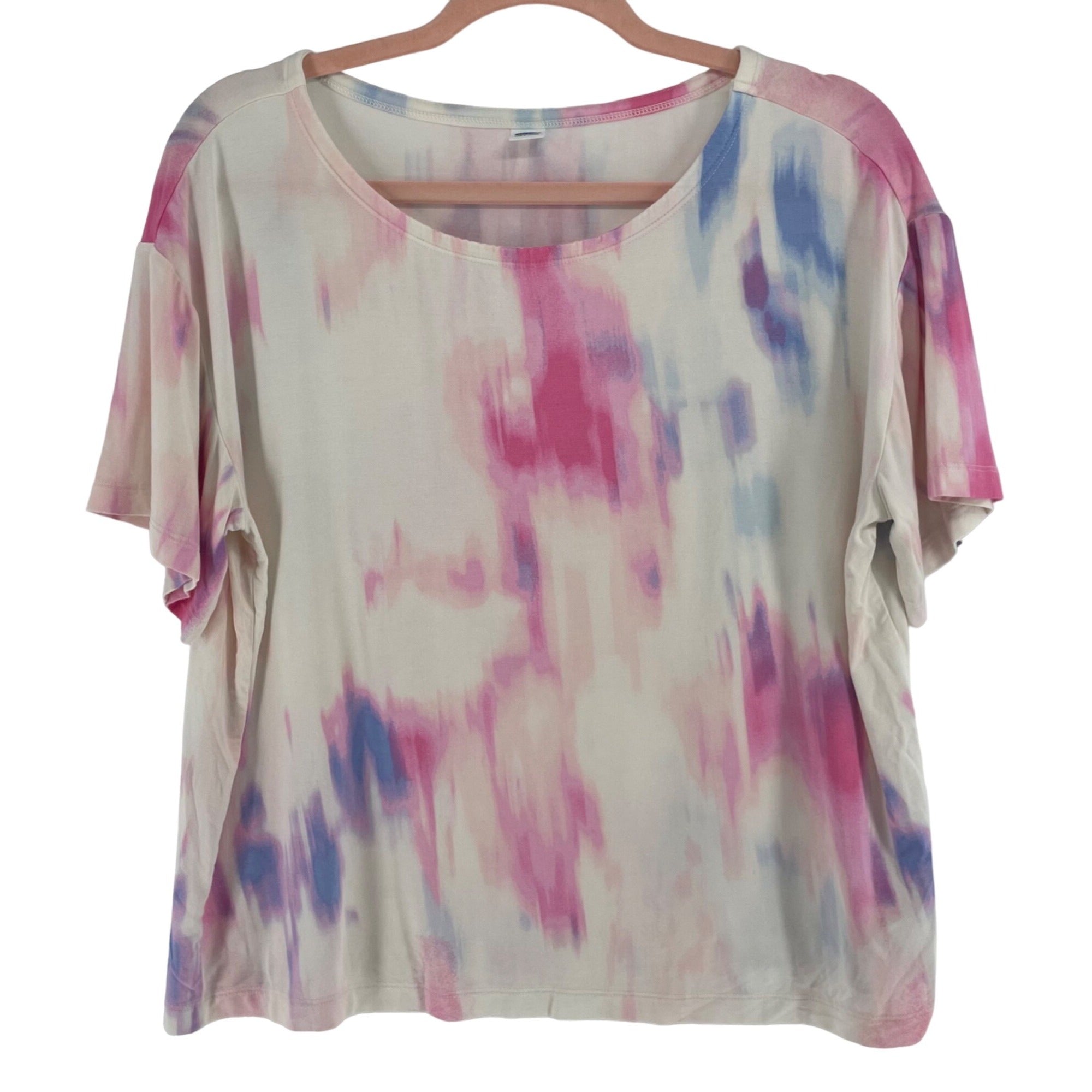 Old Navy Women's Size Medium Watercolor Print White, Pink & Purple T-Shirt