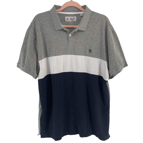 Penguin Men's Size XL Grey, White & Navy Polo Shirt