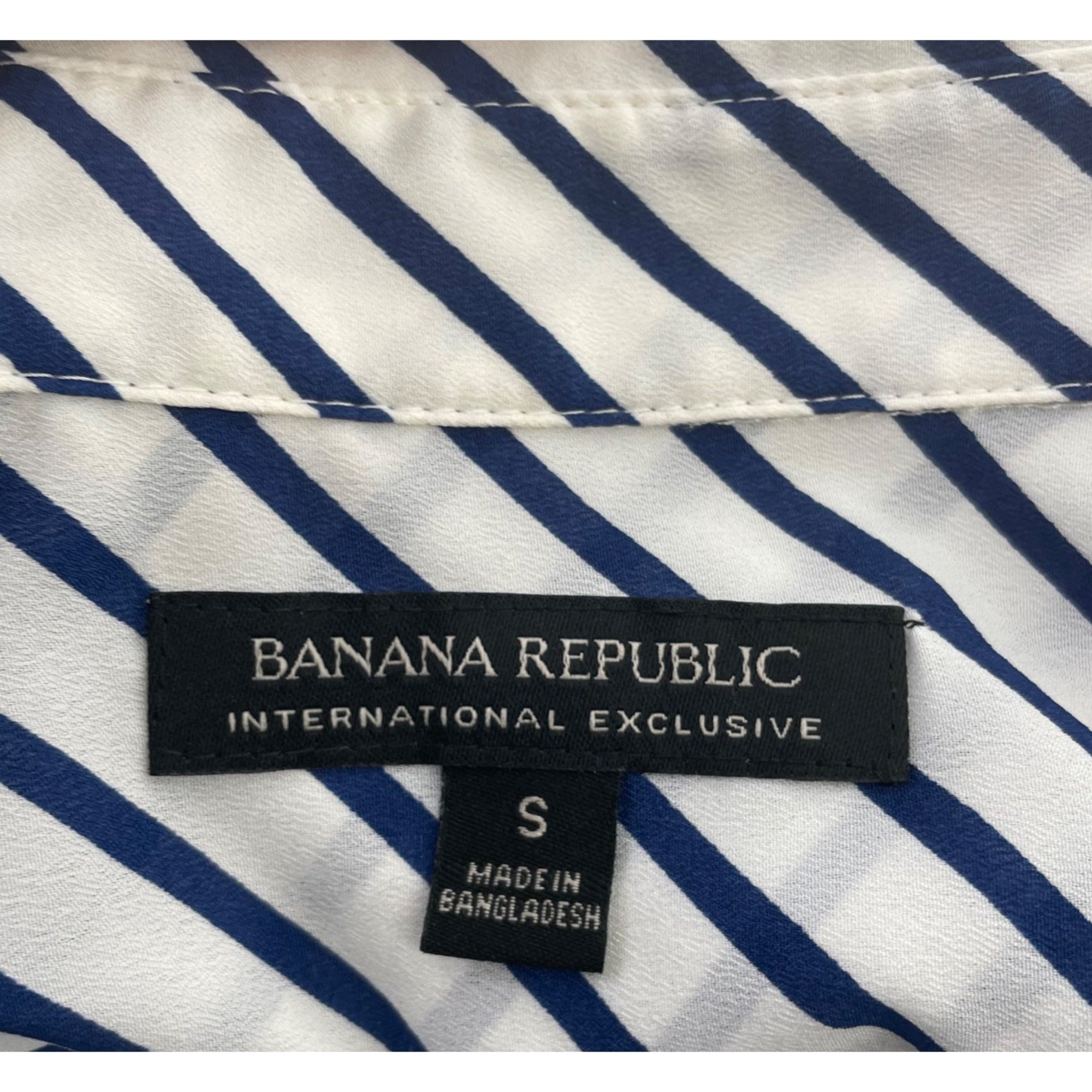 Banana Republic Women's Size Small White & Navy Blue Striped Long-Sleeved Button-Down Sheer Blouse