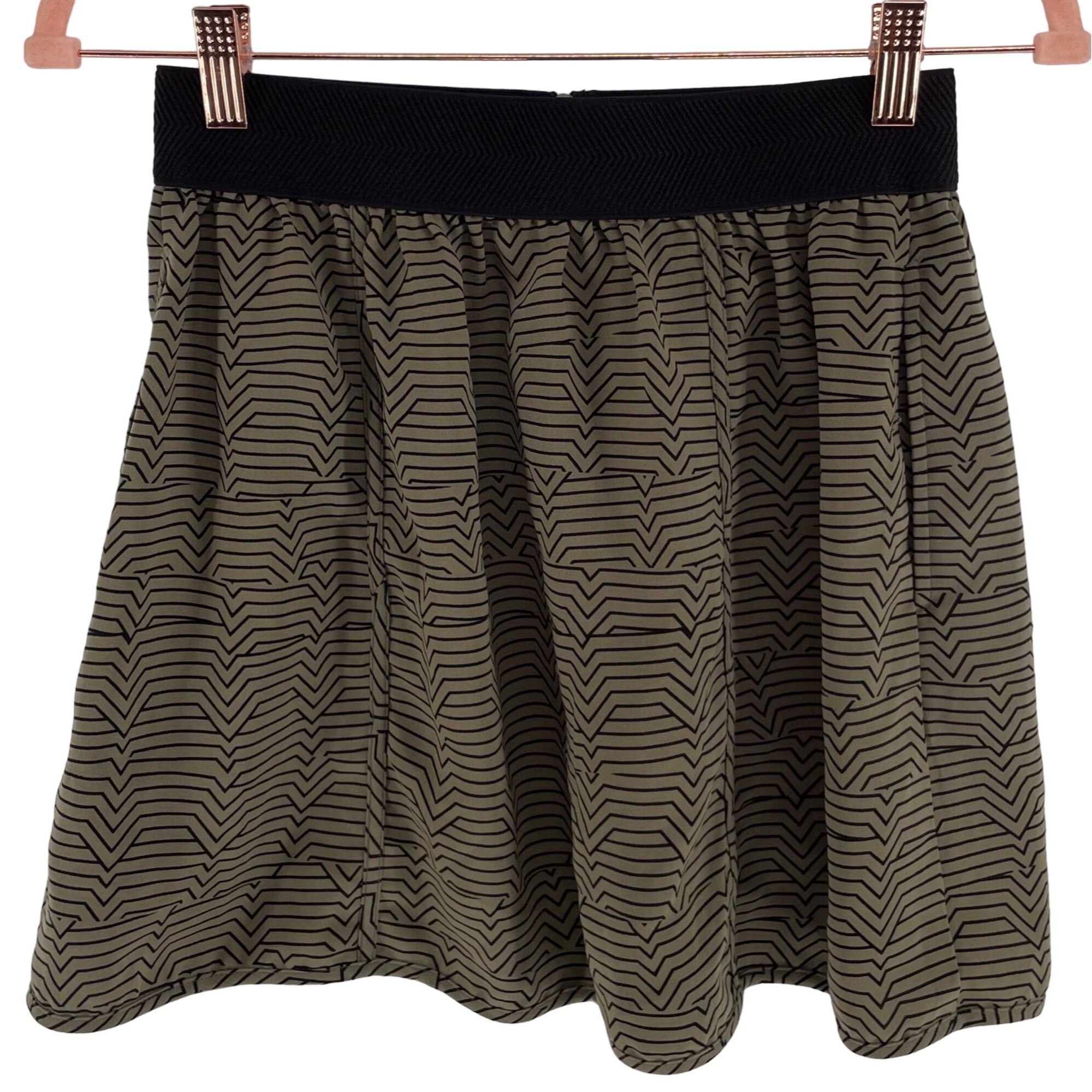 Silence + Noise Women's Size Small Olive Green & Black Striped Mini Skirt