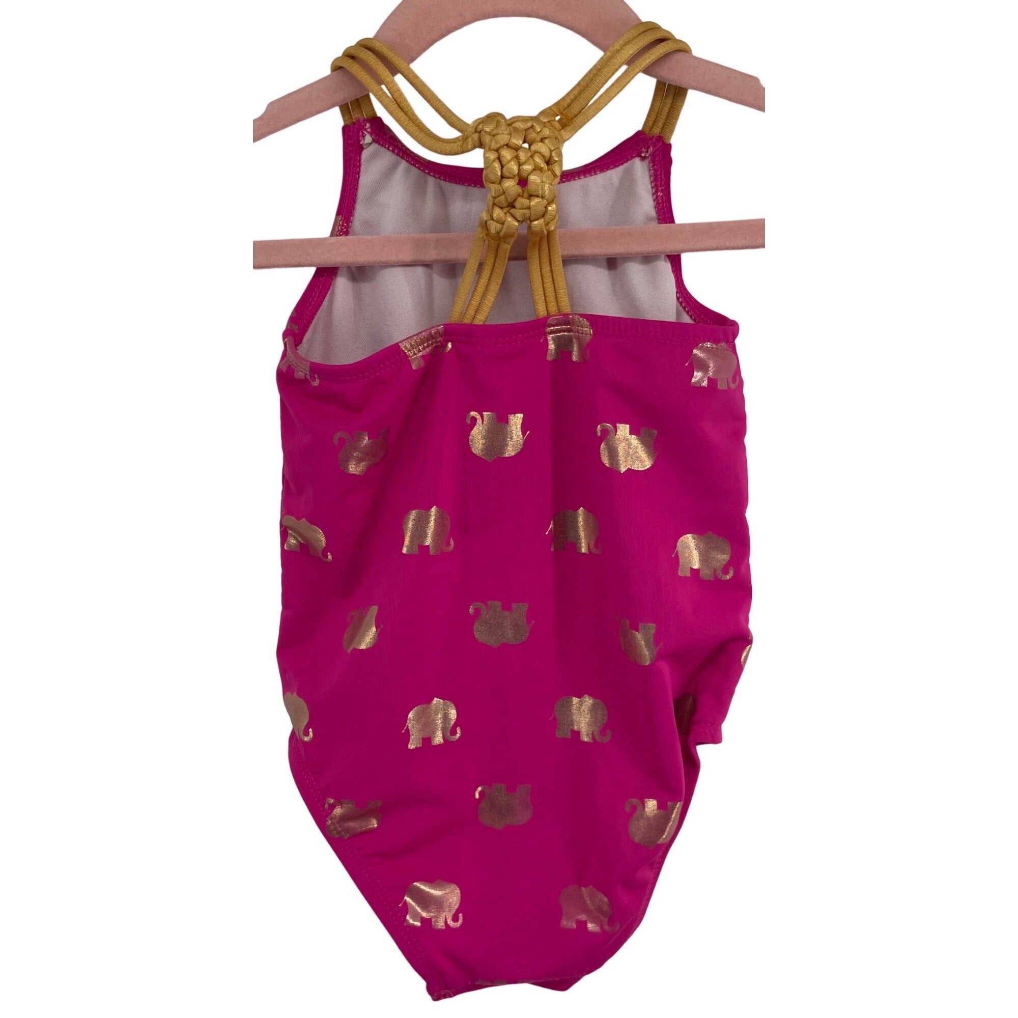 Circo Girl's Size 2T Fuchsia & Gold Elephant Print Swimsuit