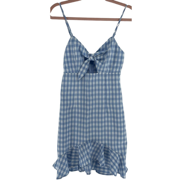 Forever 21 Women's Size Small Light Blue & White Gingham Spaghetti Strap Mini Dress W/ Ruffle & Bow