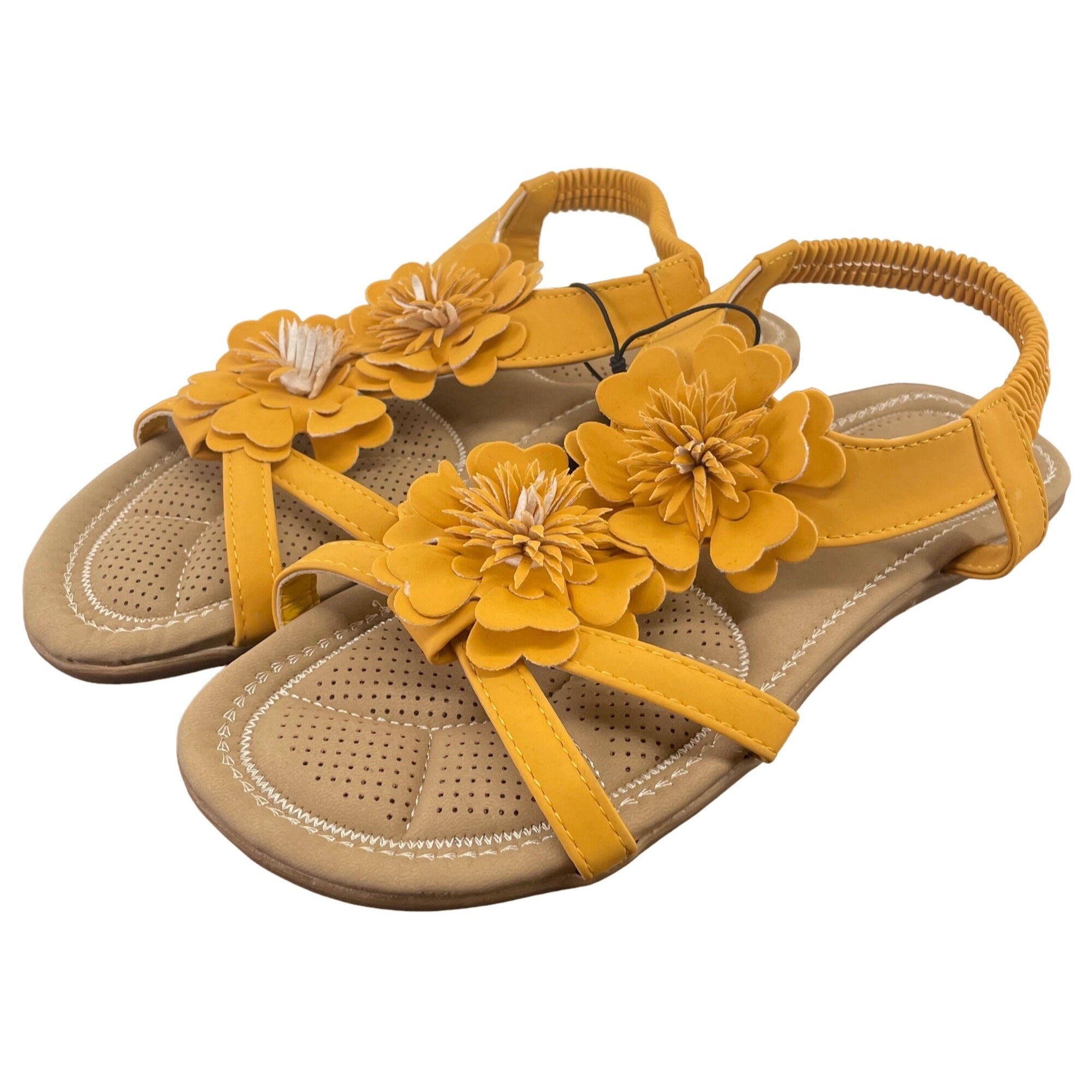 NWT Niki Women's Size 10 Mustard Yellow Leather Floral Sandals