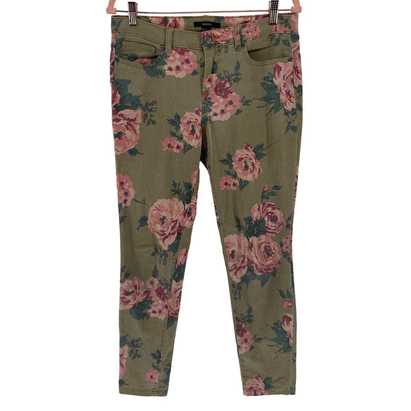 Forever 21 Women's Size 29 Olive & Mauve Floral Rose Print Skinny Jean Pants