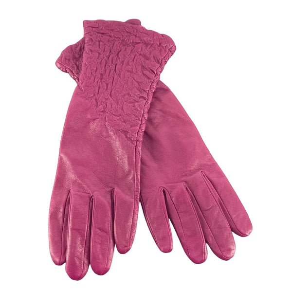 NWOT Marina Luna Women's Size L Fuchsia/Magenta Ruched Genuine Leather Gloves