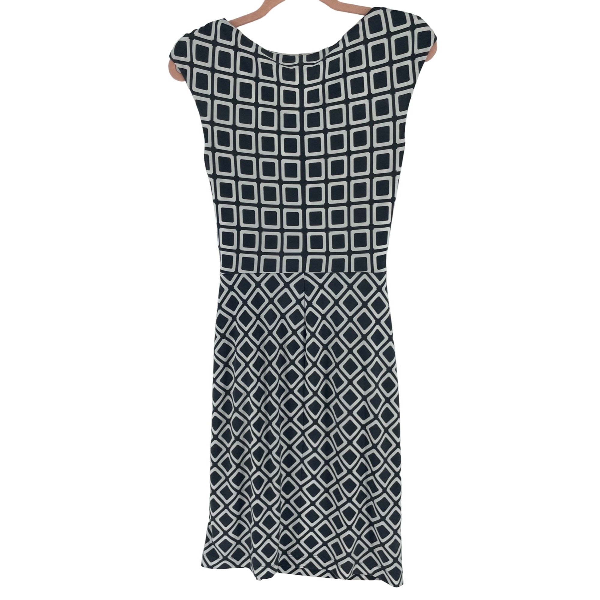 Lauren Ralph Lauren Women's Size 6 Sleeveless White & Navy/Grey Square Pattern Midi Dress