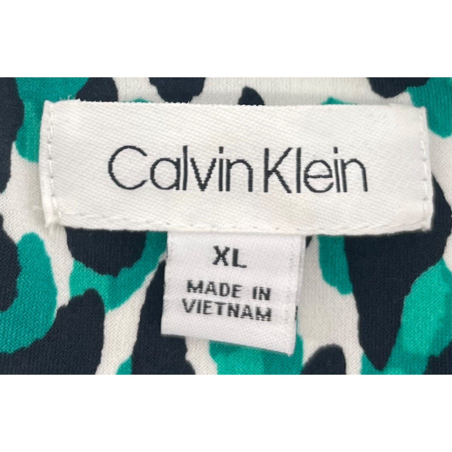 Calvin Klein Women's Size XL Green/White/Black Leopard Print Pleated Tank Top