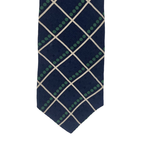 Oleg Cassini Men's Navy/Green/White Diamond Pattern 100% Silk Italian Dress Tie