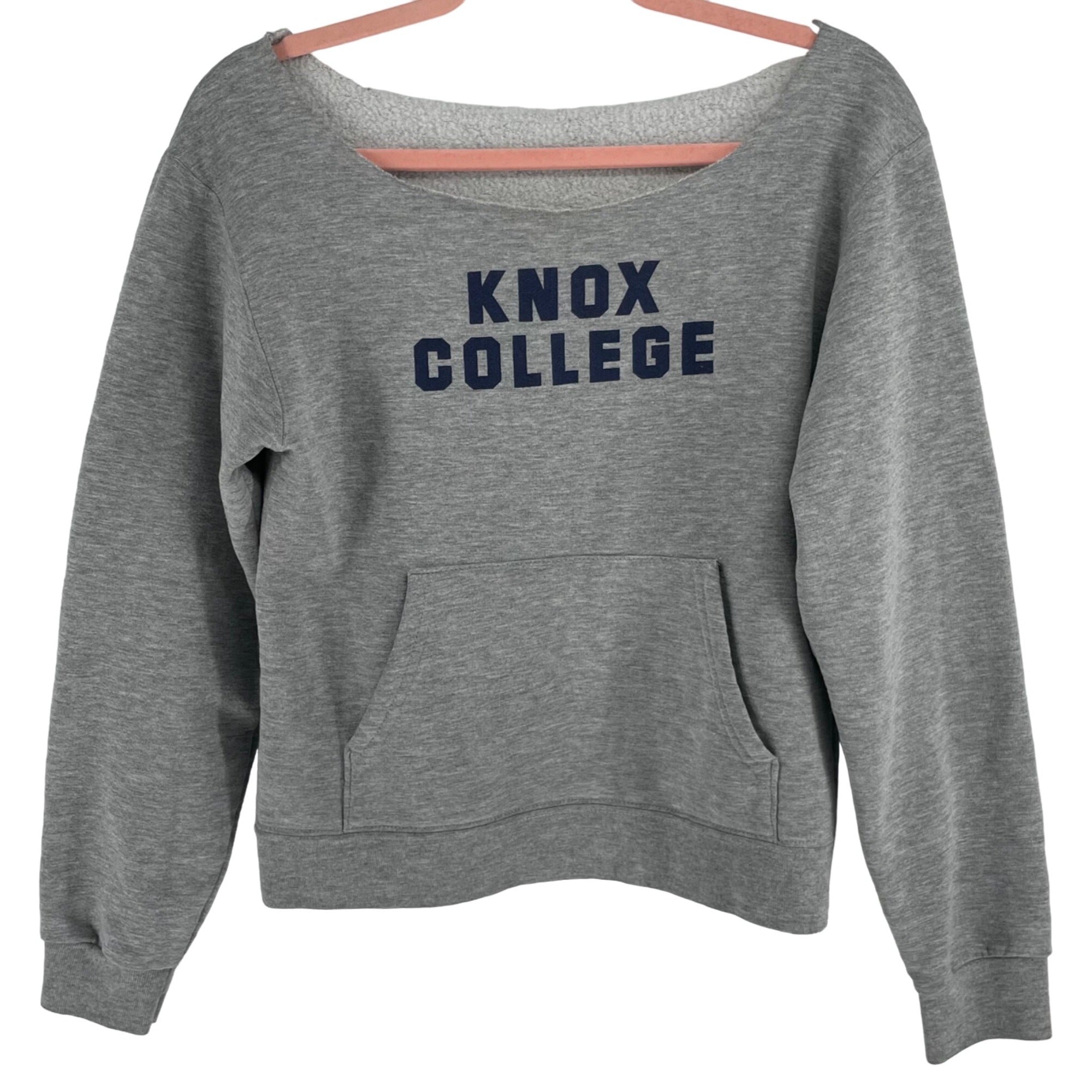 Knox College Women's Size Medium Grey & Navy Off-The-Shoulder Collegiate Sweatshirt