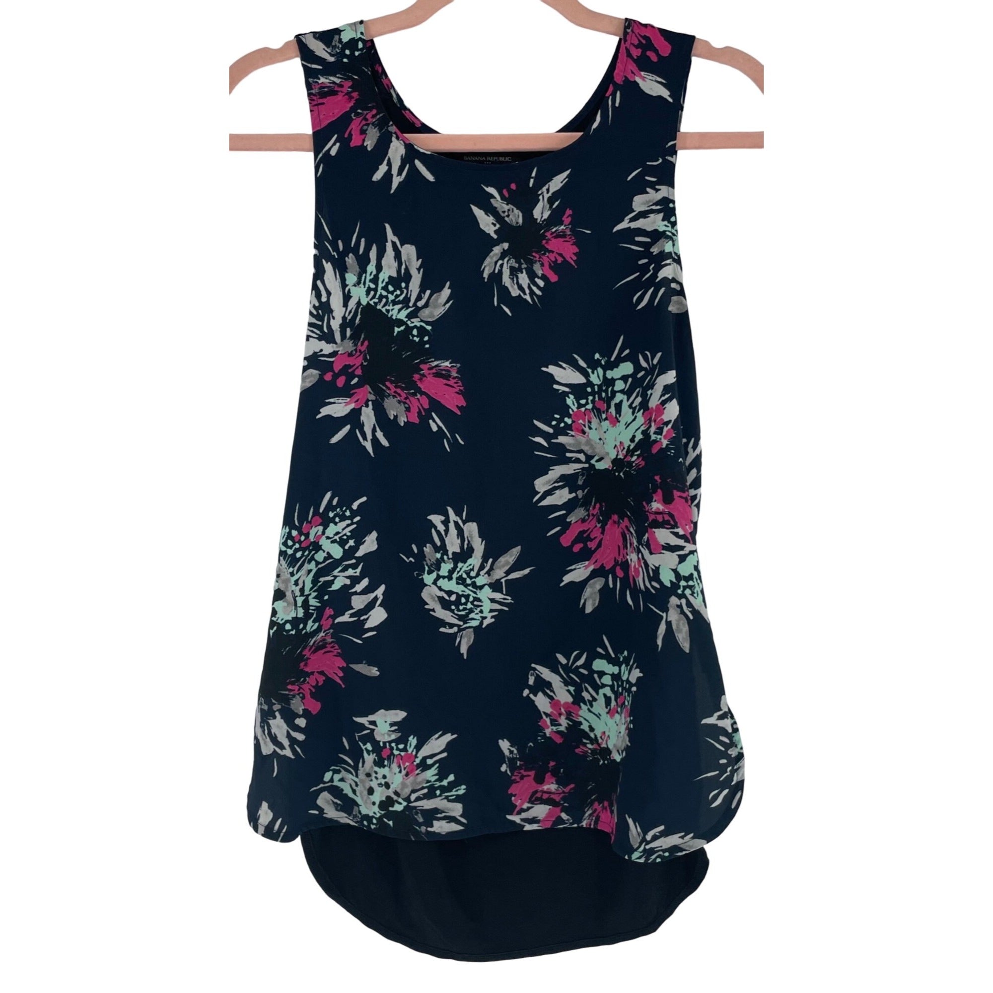 Banana Republic Women's Size Small Sleeveless Navy/Aqua/Fuchsia/Grey Floral Blouse