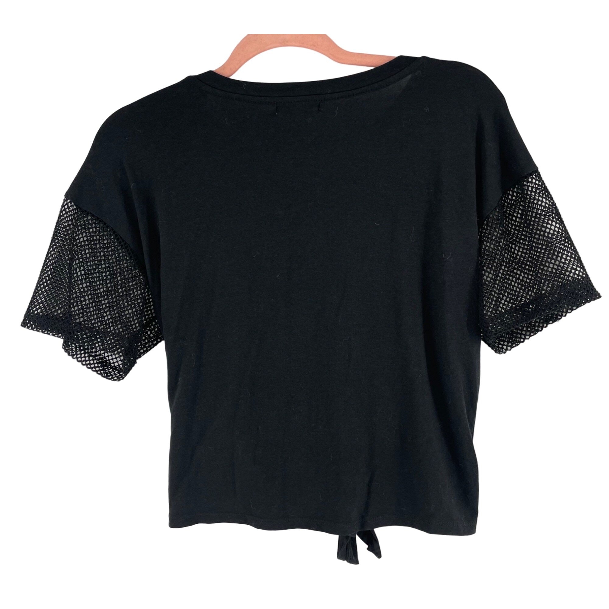 Heart & Hips Women's Size Medium Black Short-Sleeved Shirt W/ Mesh Sleeves & Twisty Tie