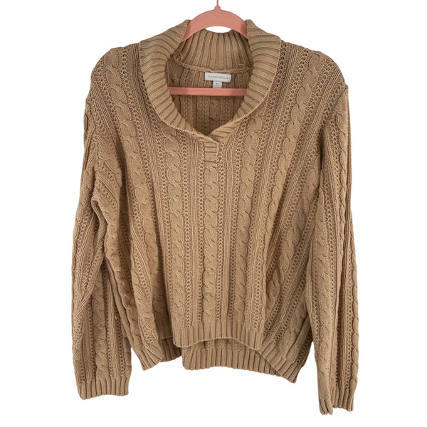 Charter Club Women's XL Light Brown Cableknit V-Neck Sweater