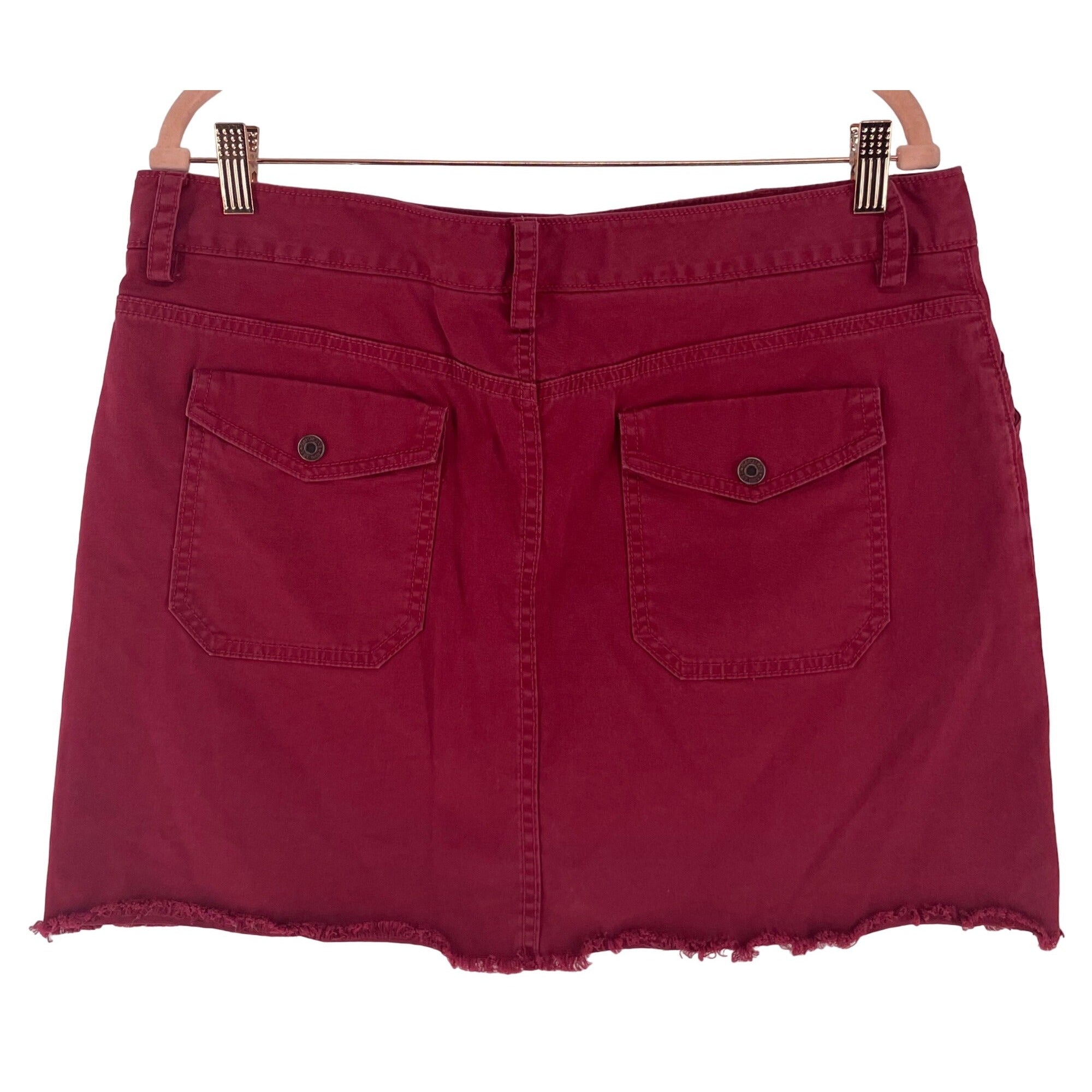 GAP Stretch Women's Size 14 Red Denim Fringe Hem Mini Skirt