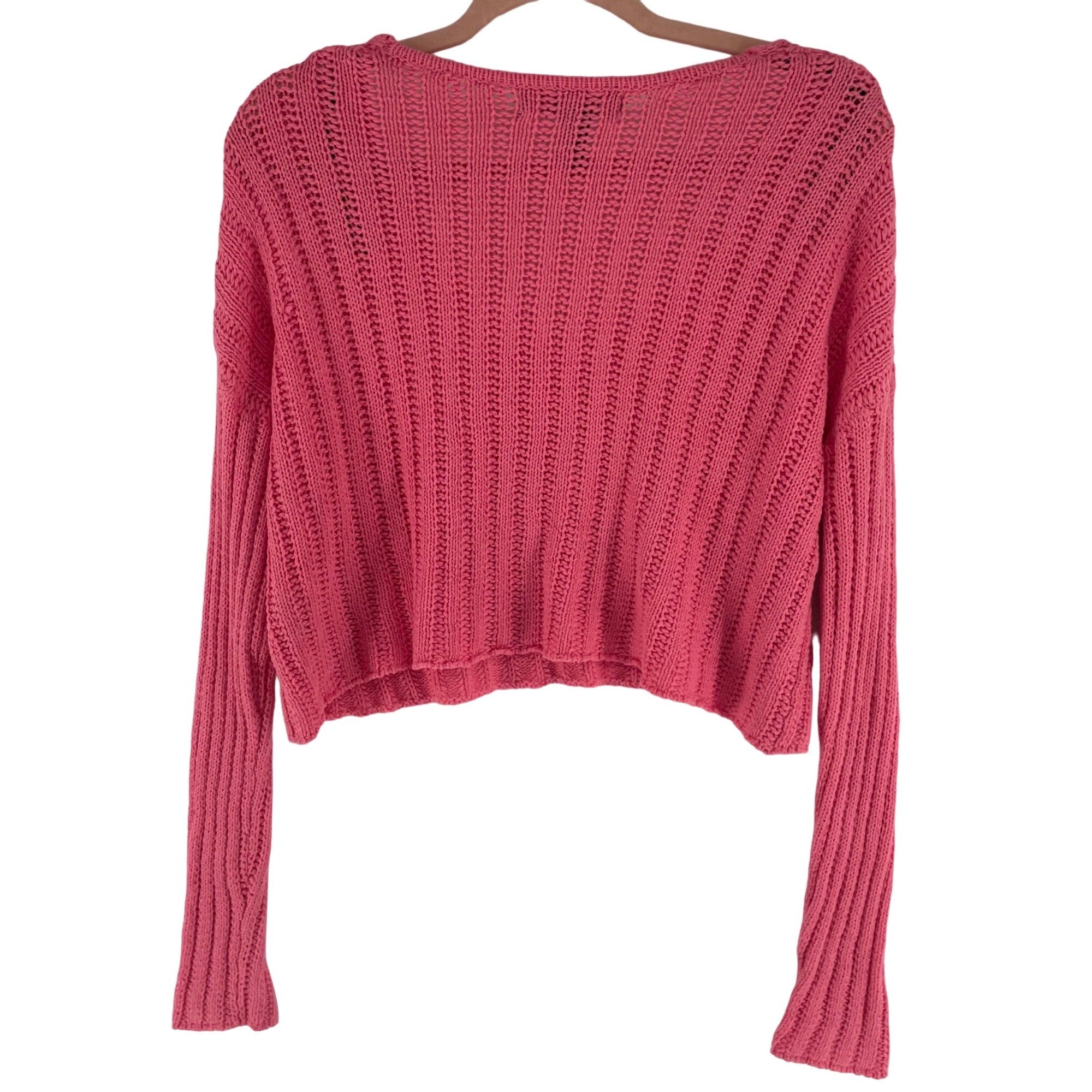 Forever 21 Women's Size Small Hot Pink Cropped V-Neck Knit Sweater