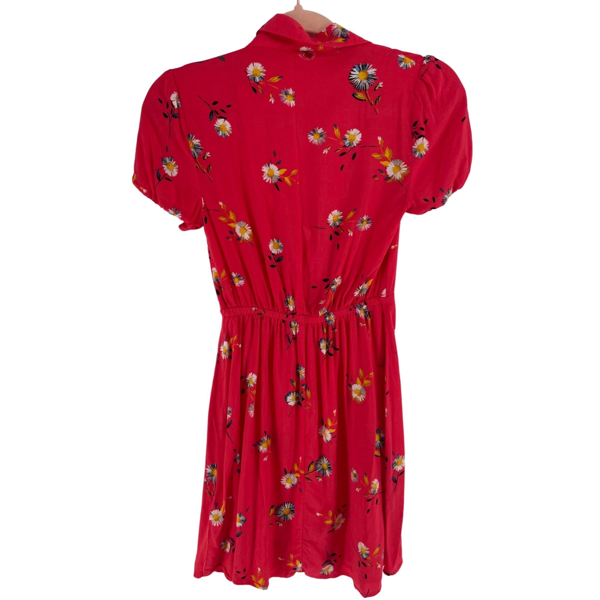 Women's XXS Coral Pink Mini Collared Floral Daisy Print Day Dress