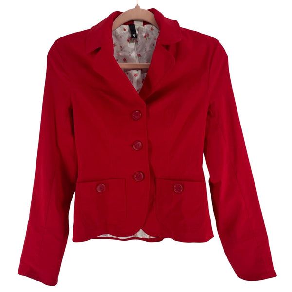 H&M Women's Size 4 Red Blazer W/ Rose Print Lining