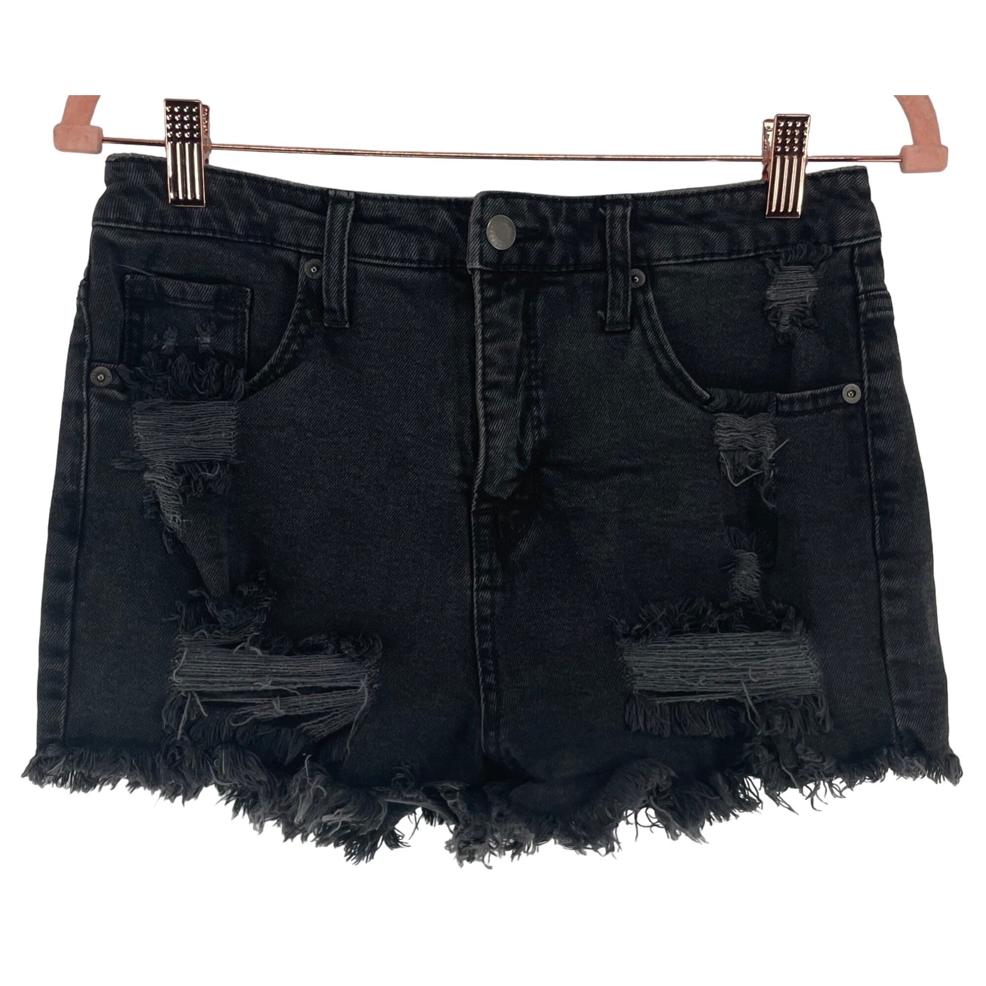 Mossimo Women's Size 8/29 High Rise Black Distressed Fringe Hem Denim Shorts