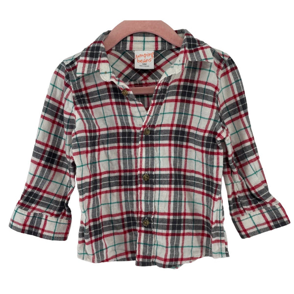 Jumping Beans Boy's Size 18 Months White/Grey/Red/Green Plaid Flannel Shirt