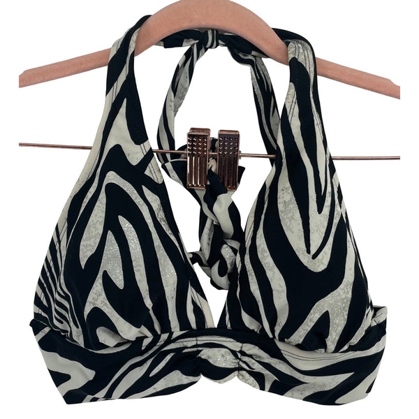 Isaac Mizrahi Women's Size Small Black, Cream & Silver Zebra Print Bikini Top