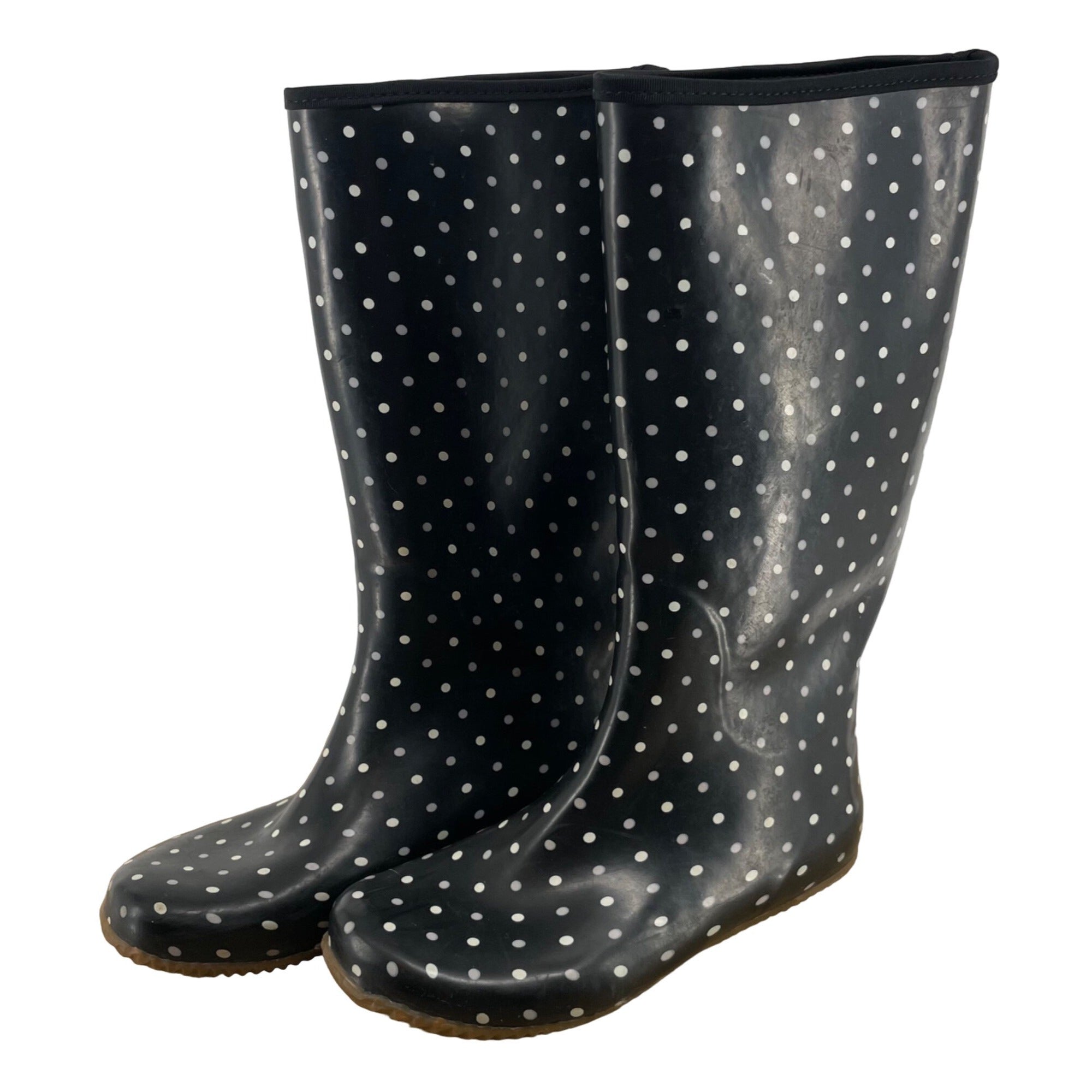 Target Women's Size Mid-Calf Black & White Polka Dot Rubber Rain Boots