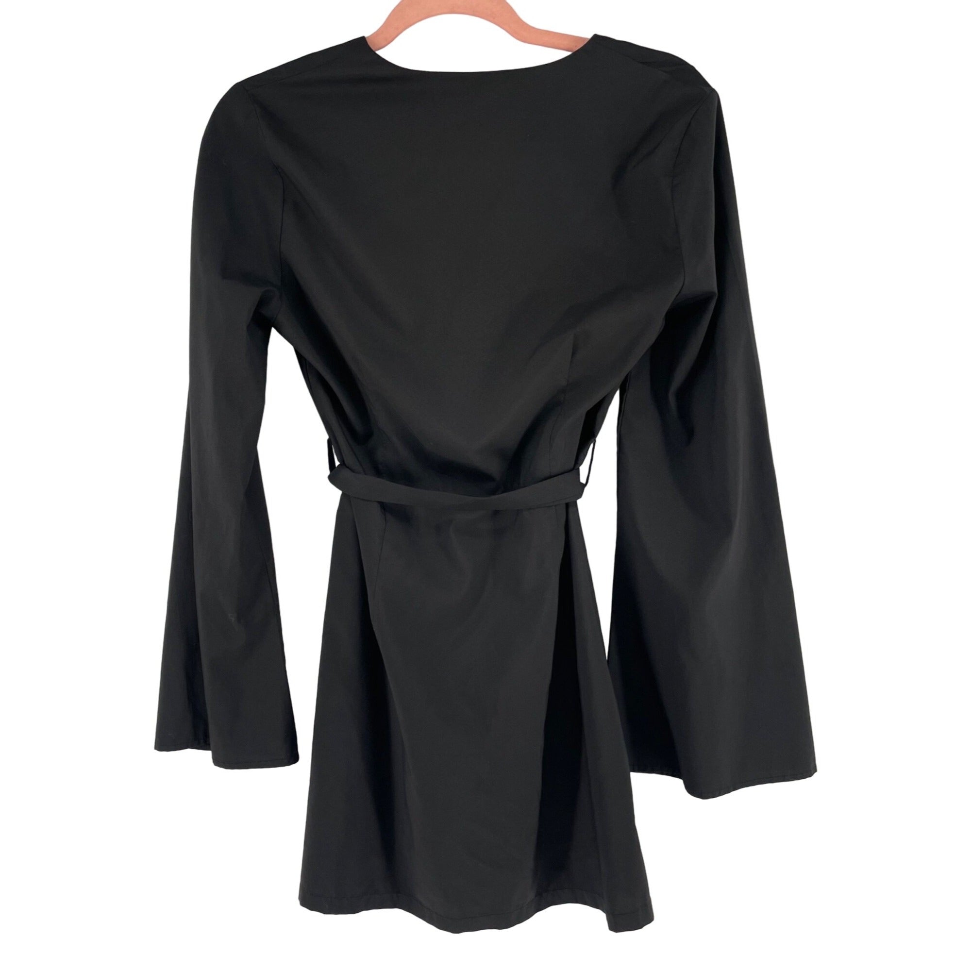 Pretty Little Thing Women's Size 8 Black Long-Sleeved V-Neck Button-Down Dress W/ Sash