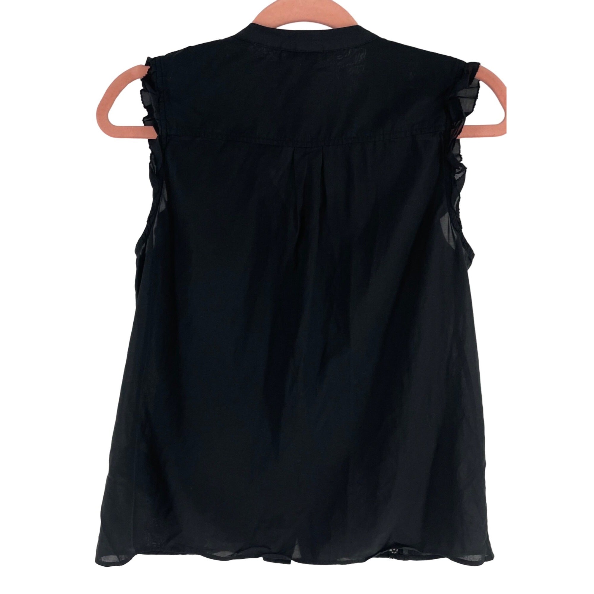 H&M Women's Size 6 Black Sleeveless Ruffled/Pleated Button-Down Shirt W/ Lace