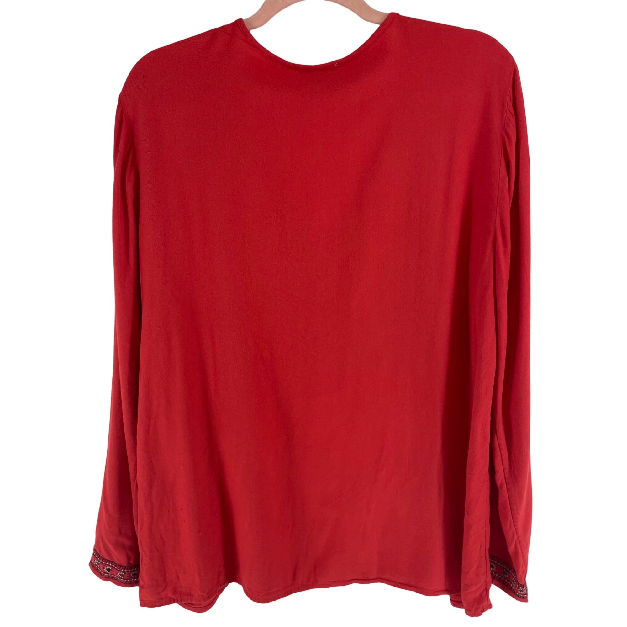 Lucky Brand Women's Size XL Coral Long-Sleeved Embroidered Floral Top W/ Tassels