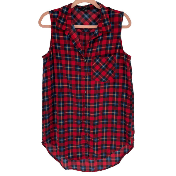 Lumiere Women's Size Medium Red/Navy/Black/Yellow Plaid Tank Top