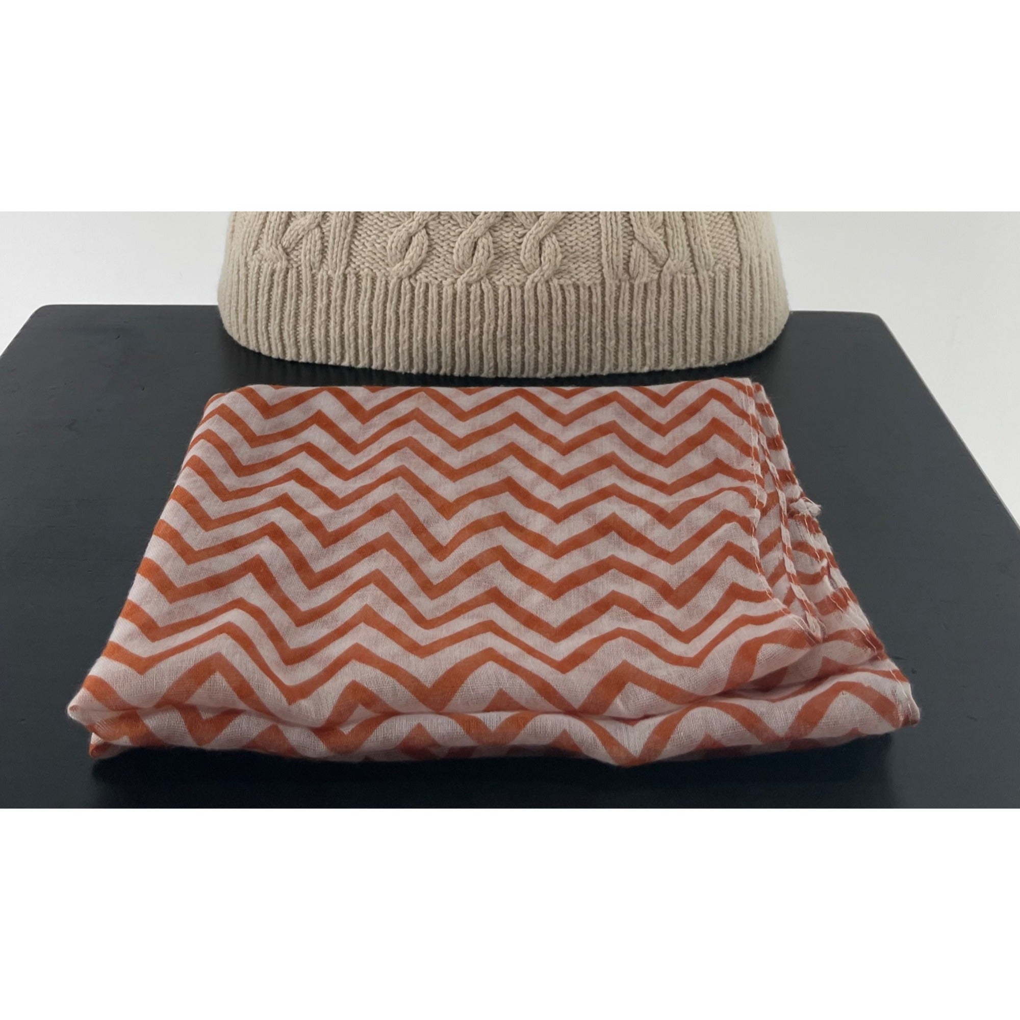 Women's Orange & White Chevron Striped Infinity Loop Scarf