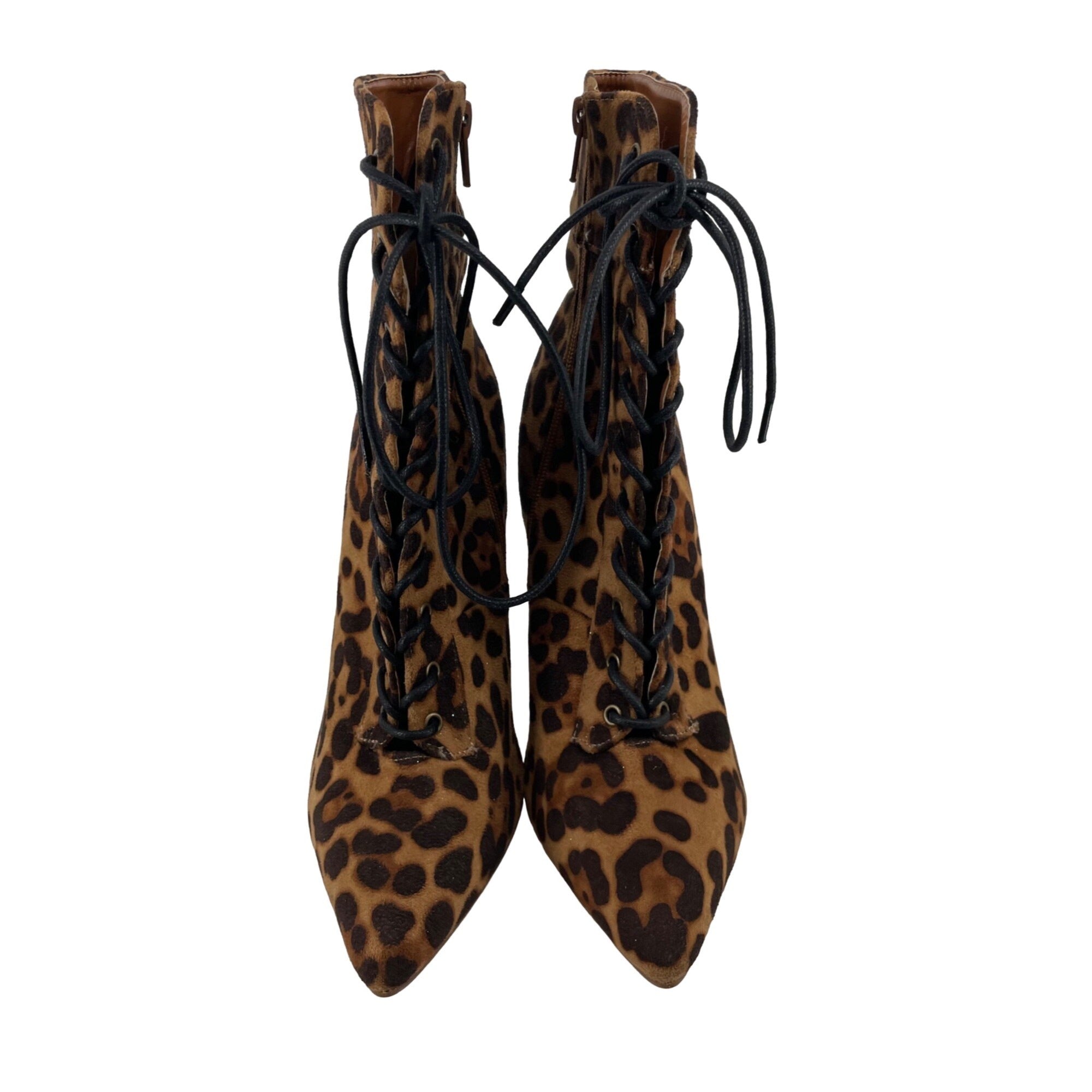 Olivia Jaymes Women’s 7.5 Leopard Print Lace-Up Ankle Booties