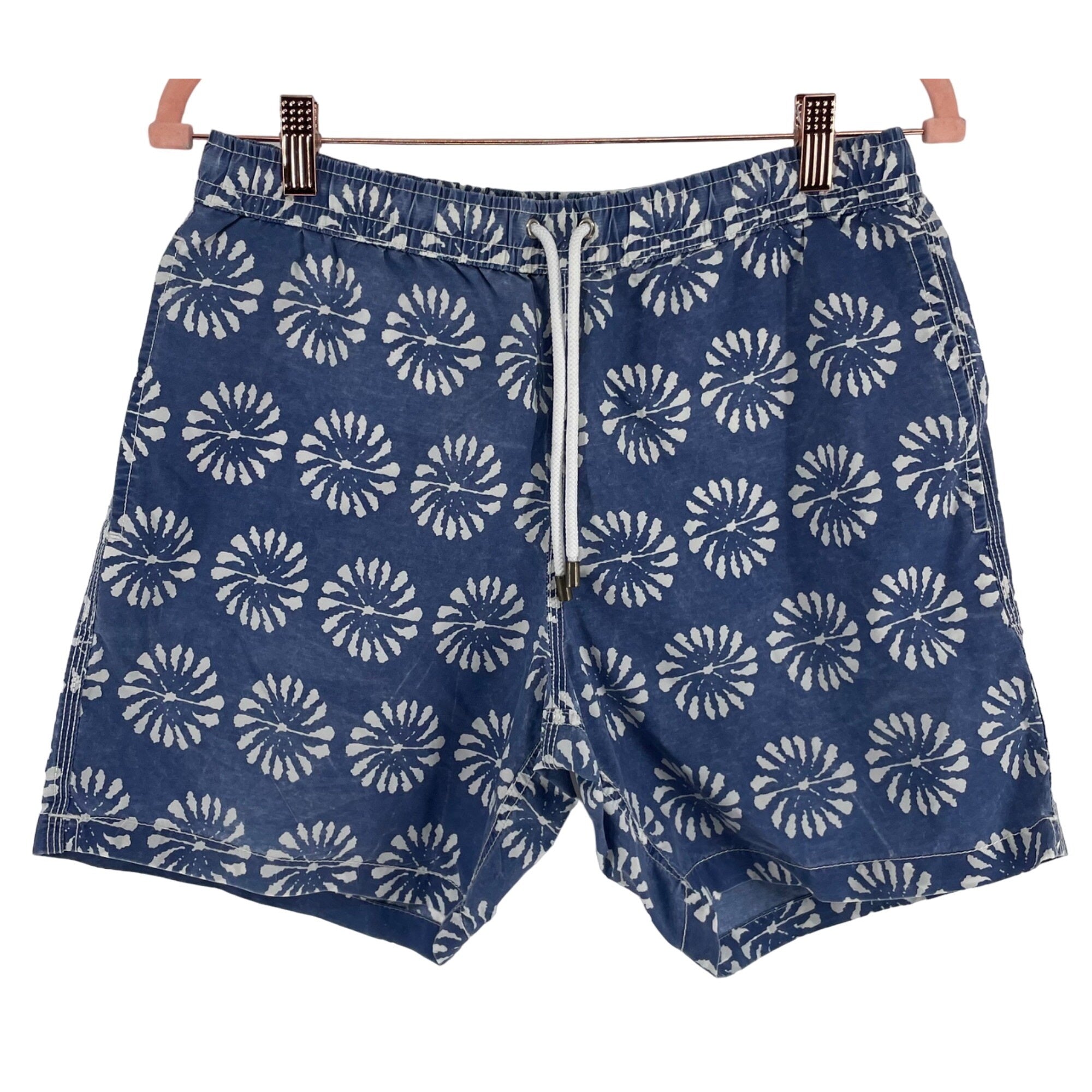 Hartford Men's Size Small Blue & White Floral Print Swim Trunk Shorts