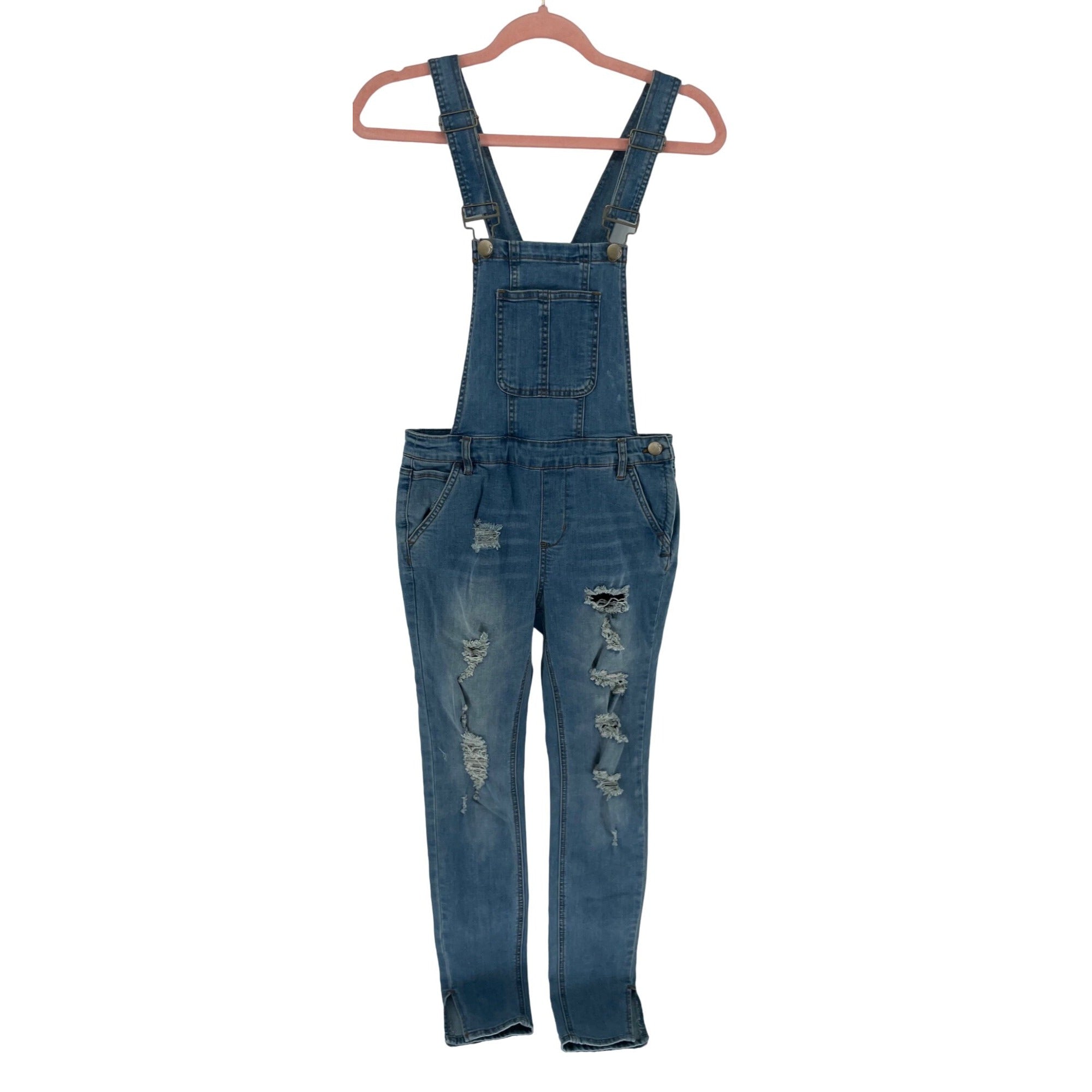 Dollhouse Women's Size 7 Distressed Blue Jean Denim Ripped Dungarees/Overalls