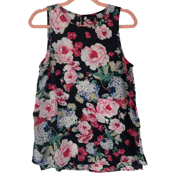 Who What Wear Women's Size Medium Sheer Floral Multi-Colored Sleeveless Tank