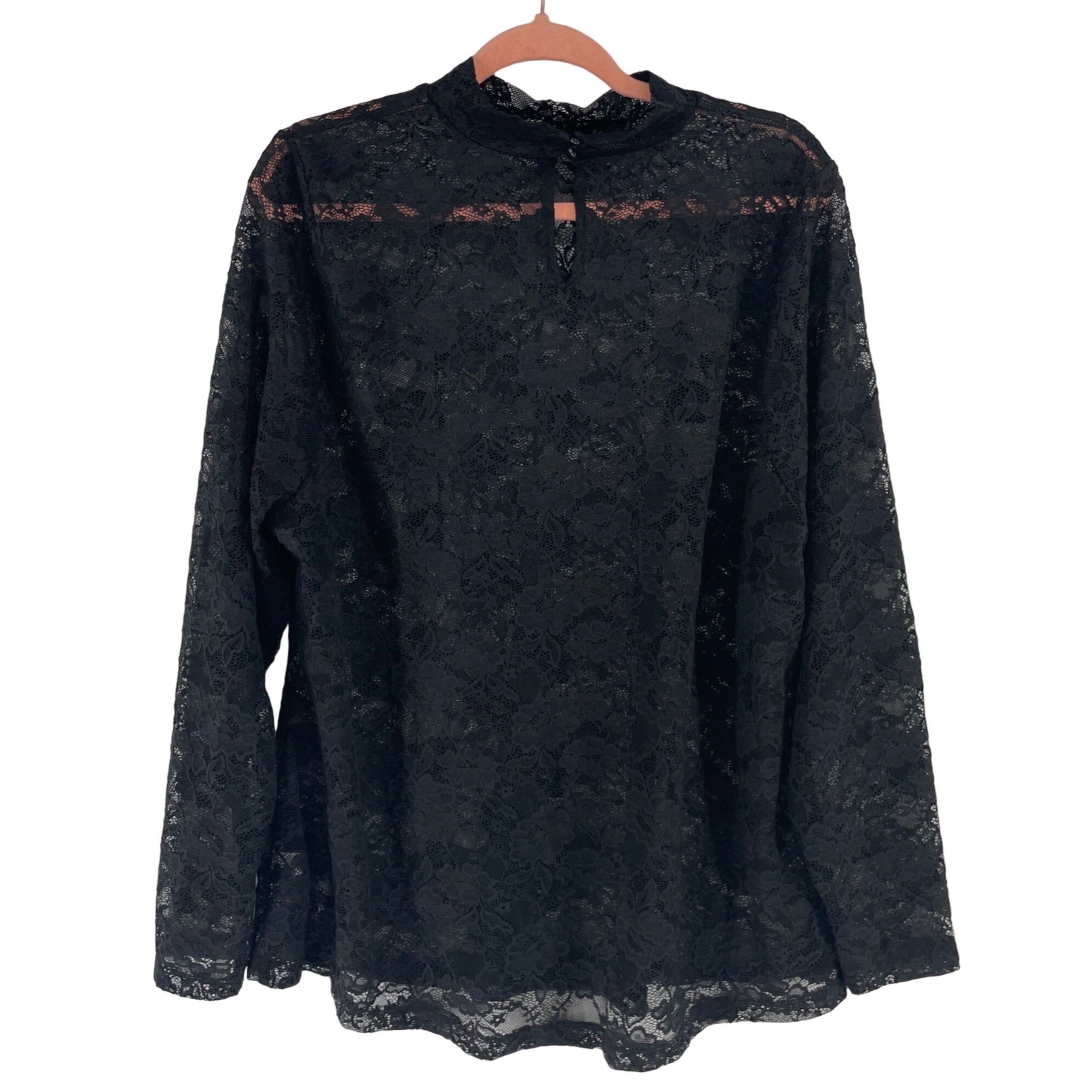 Lane Bryant Women's Size 18/20 Black Sheer Floral Long-Sleeved Top