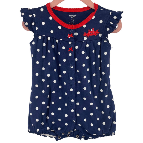 CLEARANCE Carter's Baby Girl's Size 12 Months Blue, Red & White Polka Dot Onesie