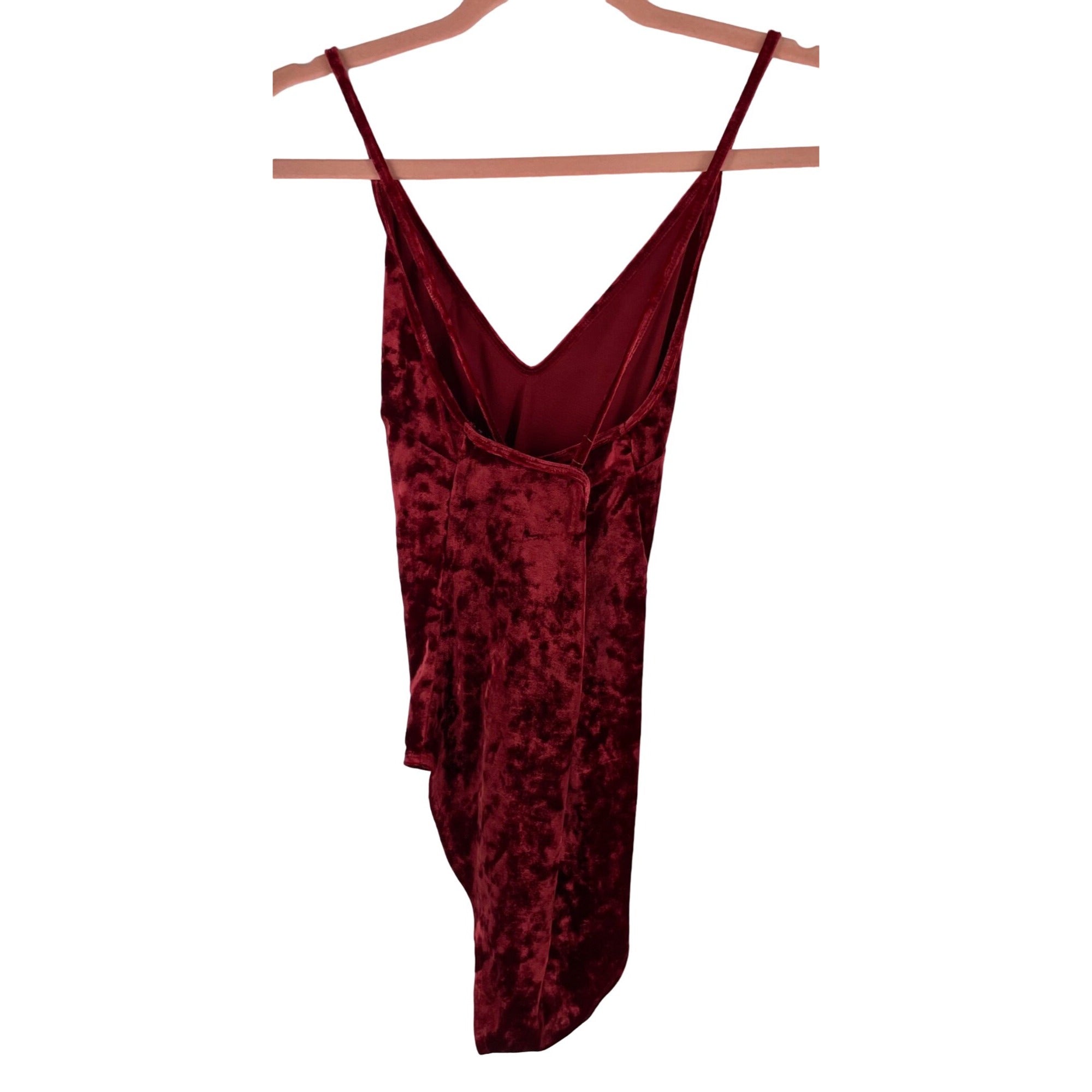 Forever 21 Women's Size Large Red/Maroon Velour/Crushed Velvet Spaghetti Strap Leotard