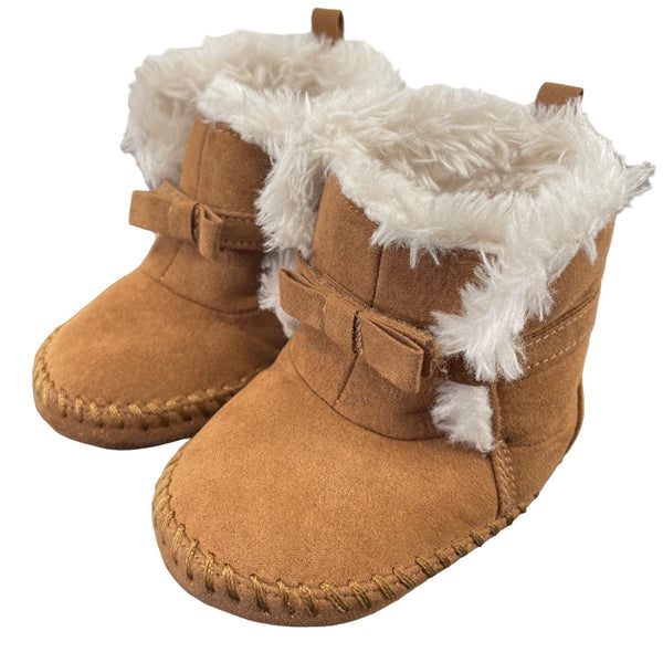 Teeny Toes Girl's Size 3T Brown & White Faux Fur Lined Moccasins