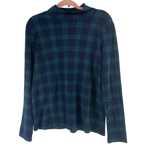 Croft & Barrow Women's Size Large Navy & Forest Green Plaid Turtleneck Top