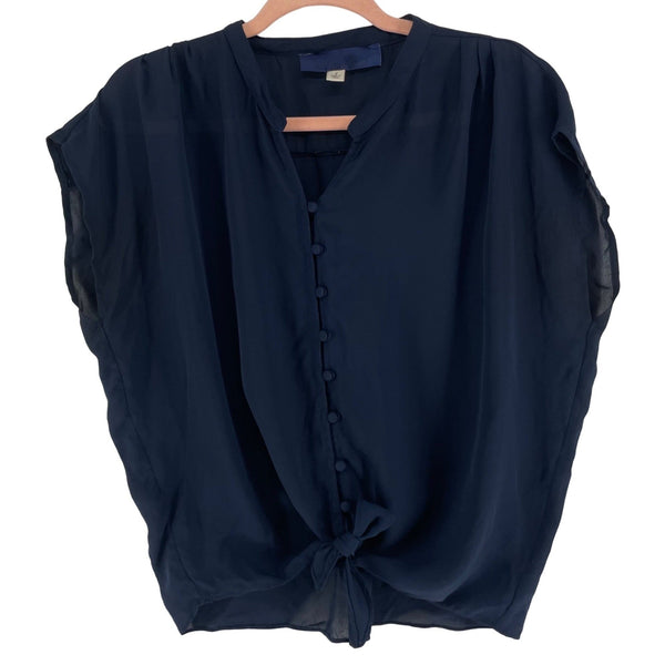 Blue Rain Women's Size Small Navy Short-Sleeved Button-Down Sheer Blouse