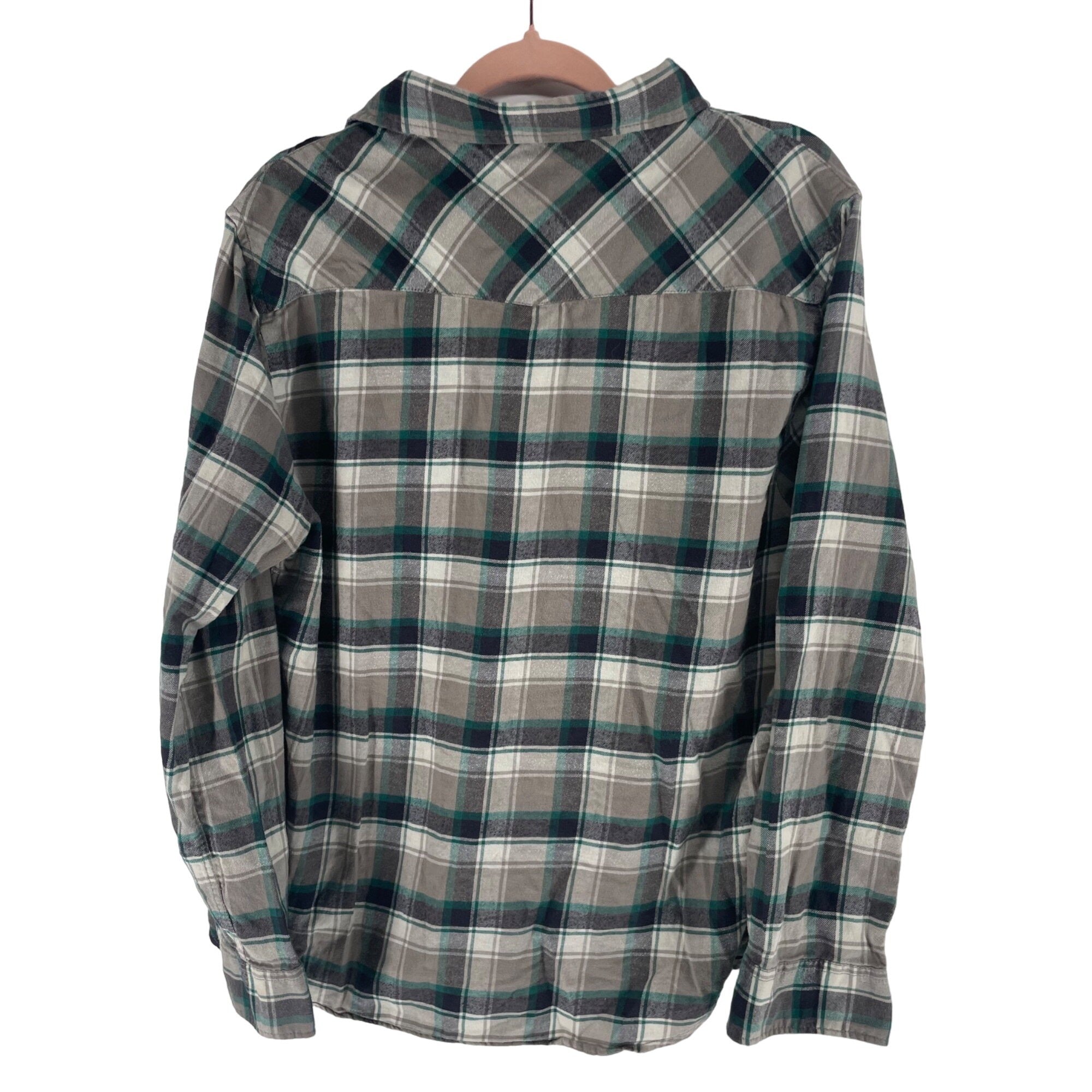 Jachs Girlfriend Bea Women's Size L Forest Green & Grey Plaid Button-Down Top