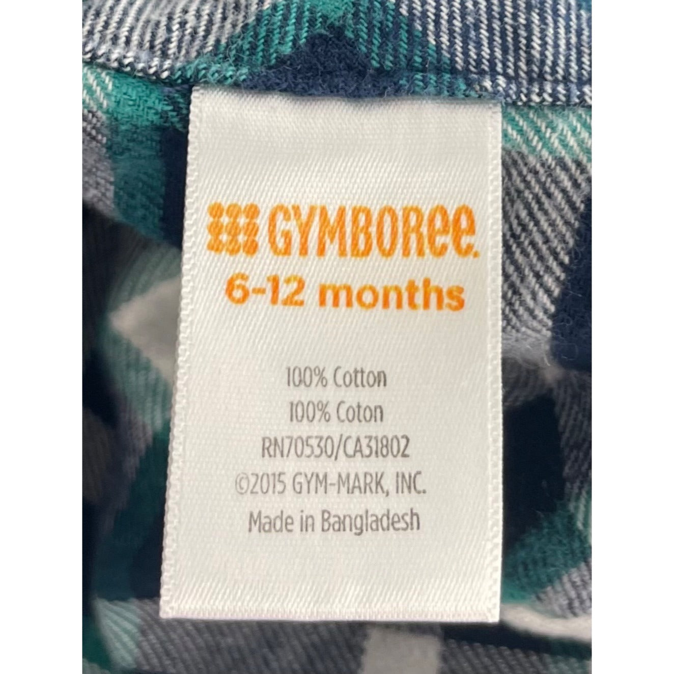 Gymboree Boy's Baby Size 6-12 Months Navy/Green/White Plaid Flannel Button-Down Top