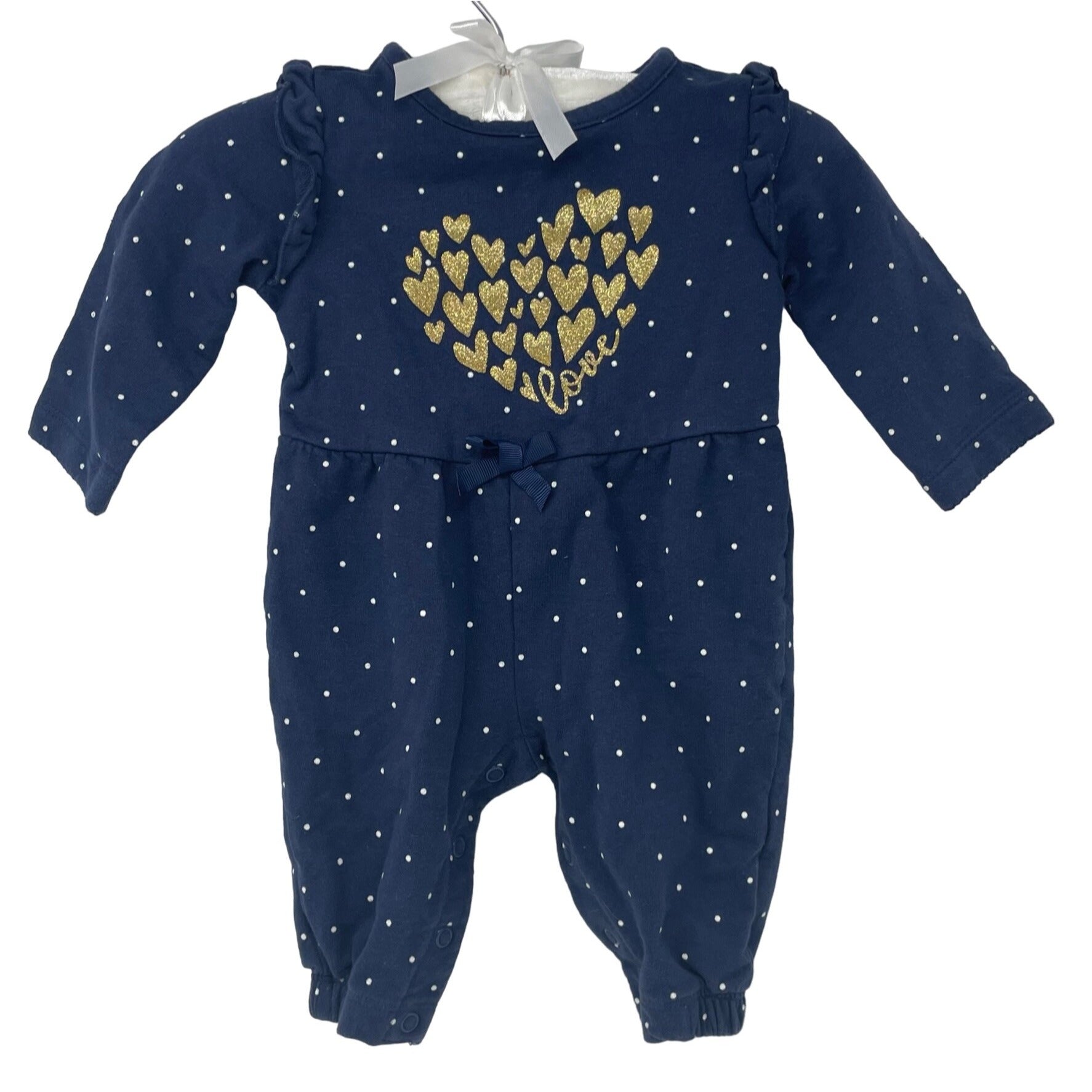 Carter's Baby Girl Size 3M Navy Blue/White/Gold Polka Dot Onesie