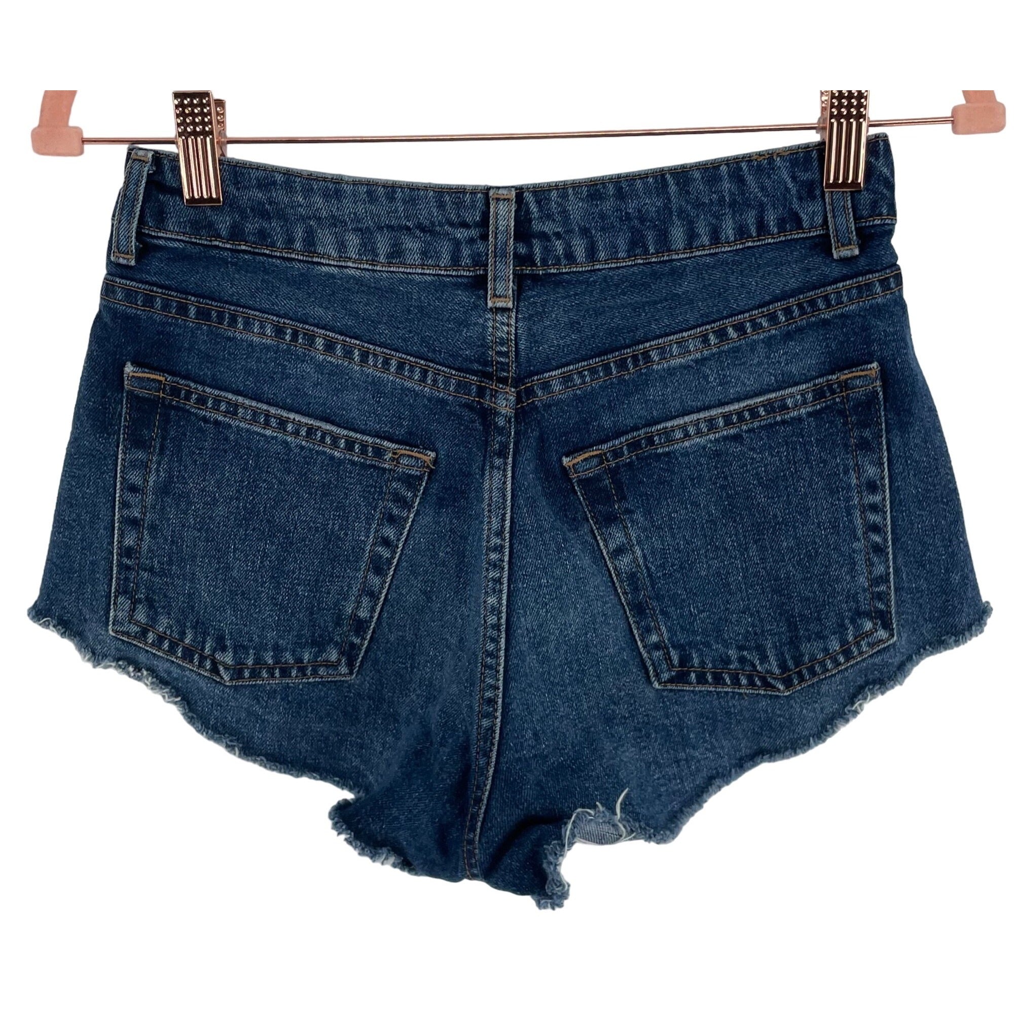 Topshop Moto MOM Women's Size 8 Denim Whiskered Fringe Hem High-Waisted Shorts